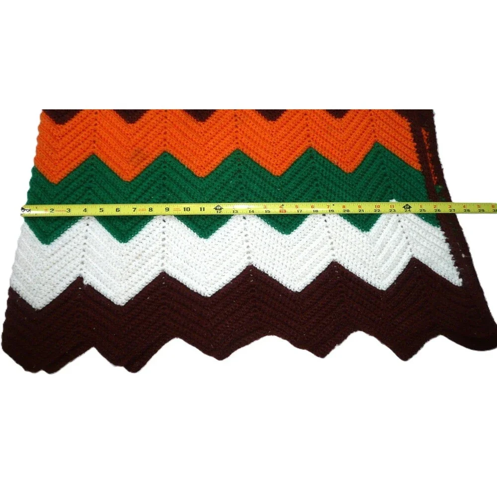 VTG Crochet Chevron Ripple Afghan Throw Blanket Earth Tones 36 x 52 - 70's